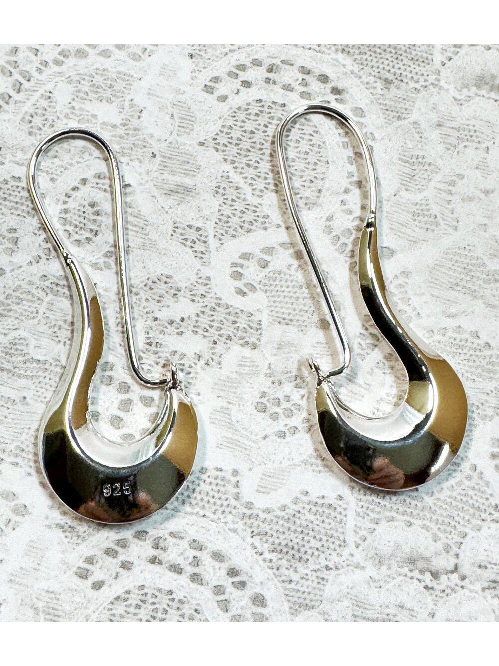 925 Sterling Silver Modern Dangle Earrings 2.5 Inch Long Contemporary  E296